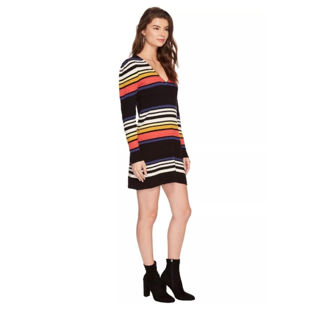 Free People Black Multi-Stripe Long Sleeve Sweater Dress